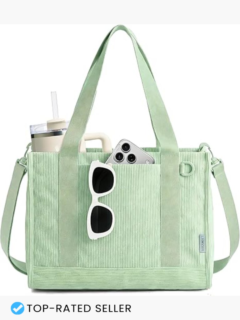 Corduroy Tote Bag With Crossbody Strap Work Tote For Laptop 12l